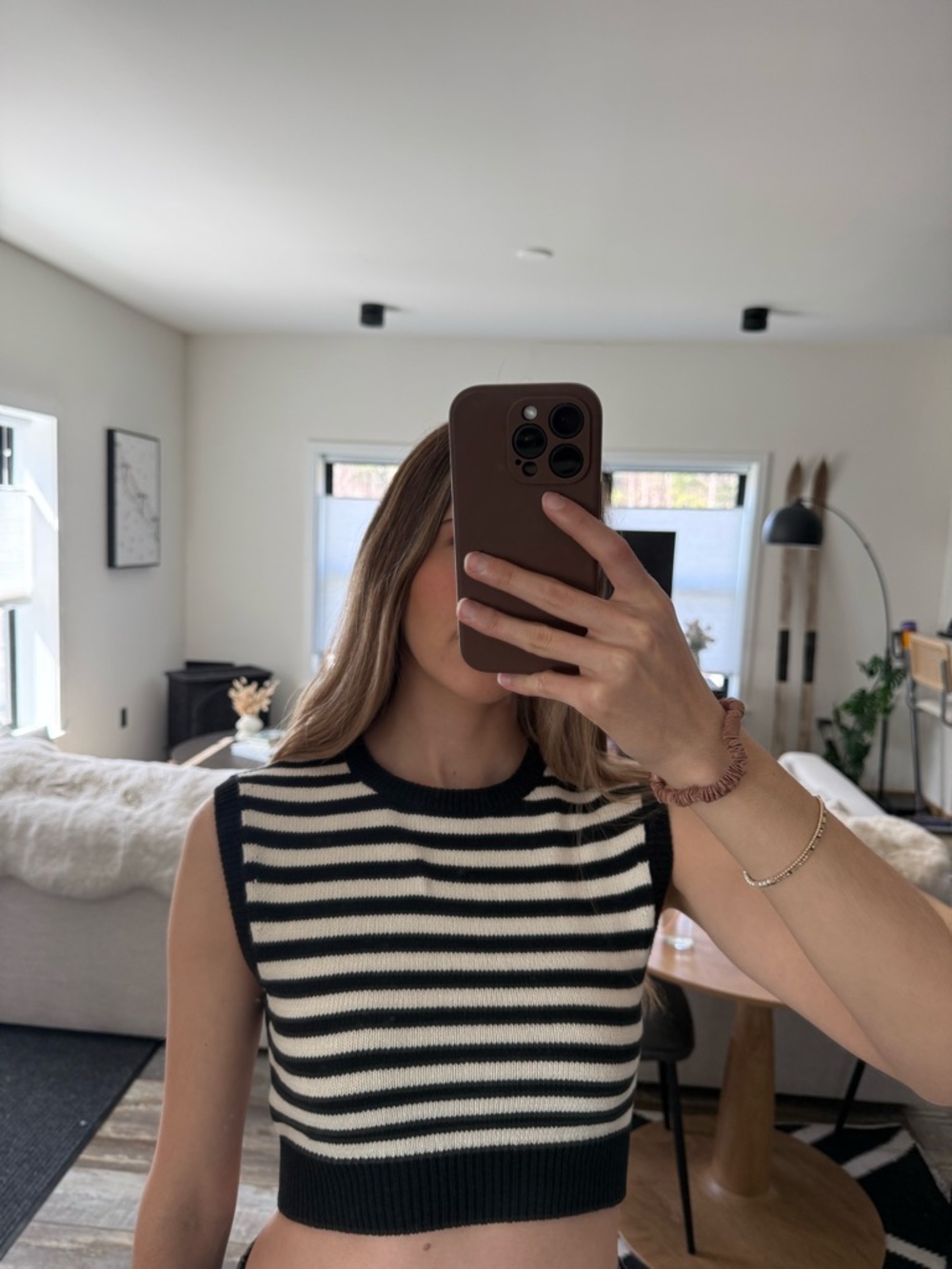 Reformation Black & Cream Striped Knit Crop Tank